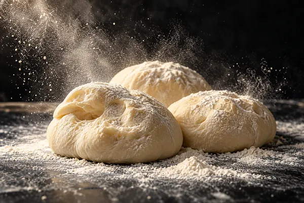 Massa de pizza artesanal fermentando sobre pedra com farinha